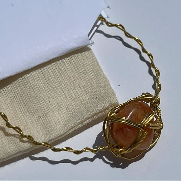 SARD CARNELIAN PALM STONE & MATCHING WIREWRAPPED GEMSTONE BRACELET SET - Picture 5 of 6